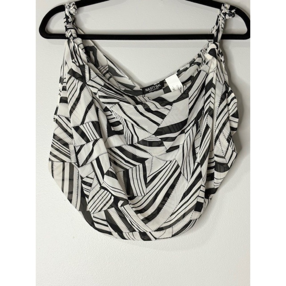NWT Nasty Gal Collection Black White Geometric Print Sheer top